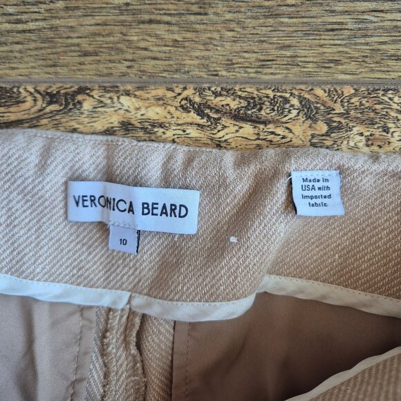 Veronica Beard Komi Flared Seamed Linen-Blend Pants High Rise Pocket Sand - Picture 9 of 13